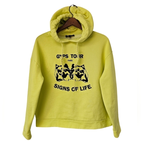 Maje Gups Tour Paris, Signs of Life hoodie neon yellow embroidered oversized S - Picture 4 of 5